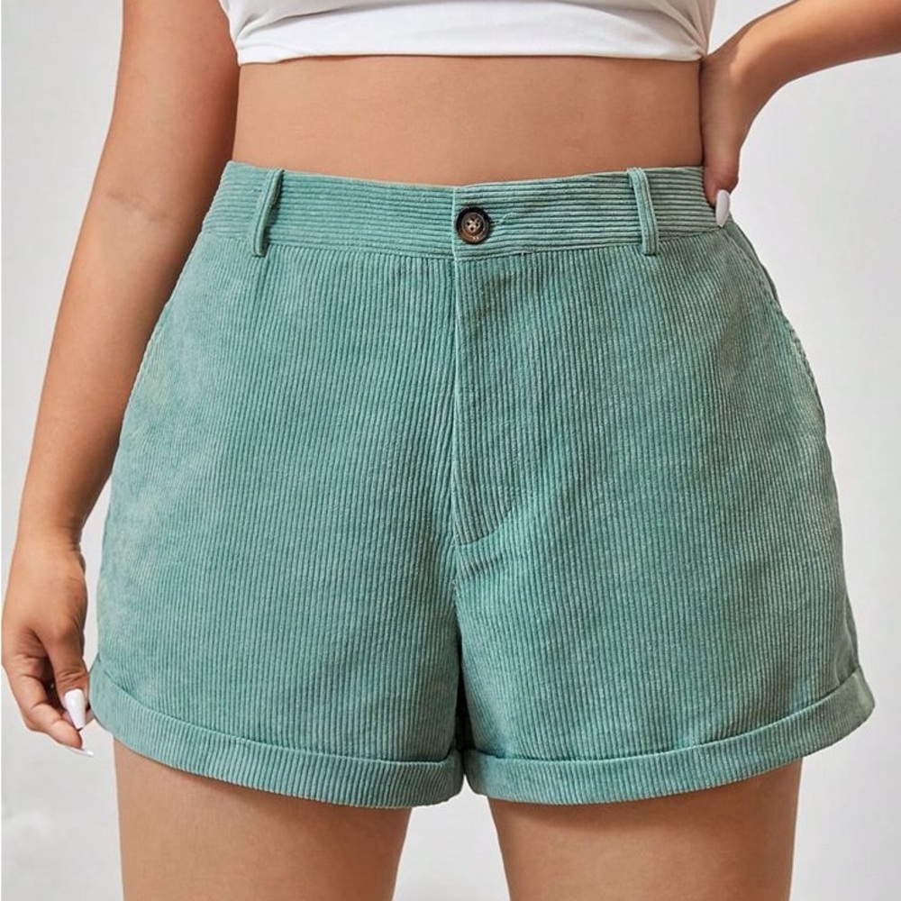 SHEIN Mint Green High Waist Corduroy  Shorts